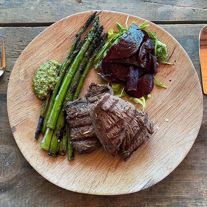 bison steaks with asparagus and beets